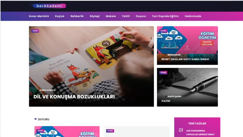 Berakademi web sitesi ana sayfası