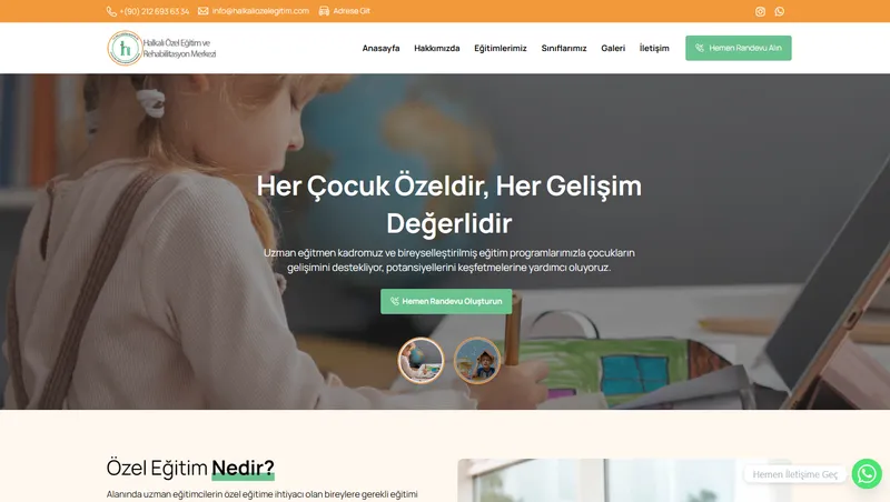 Halkalı Özel Eğitim web sitesi ana sayfası