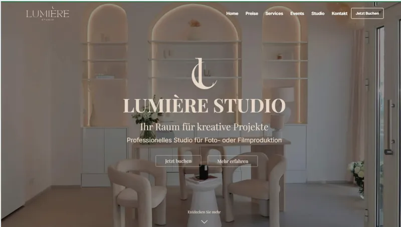 Lumiere Studio web sitesi ana sayfası