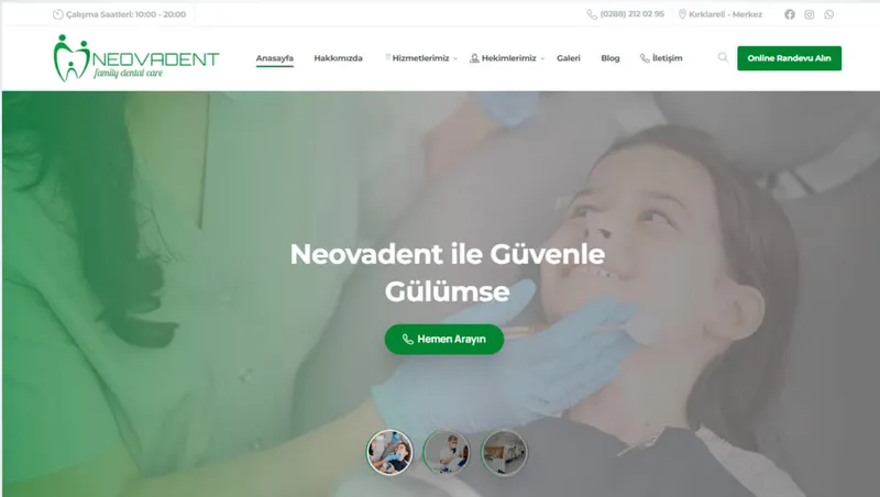Neova Dent web sitesi ana sayfası