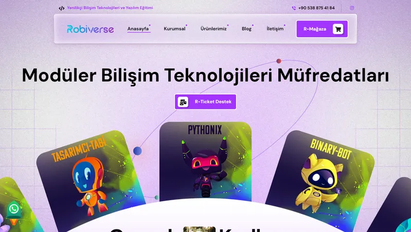 Robiverse web sitesi ana sayfası